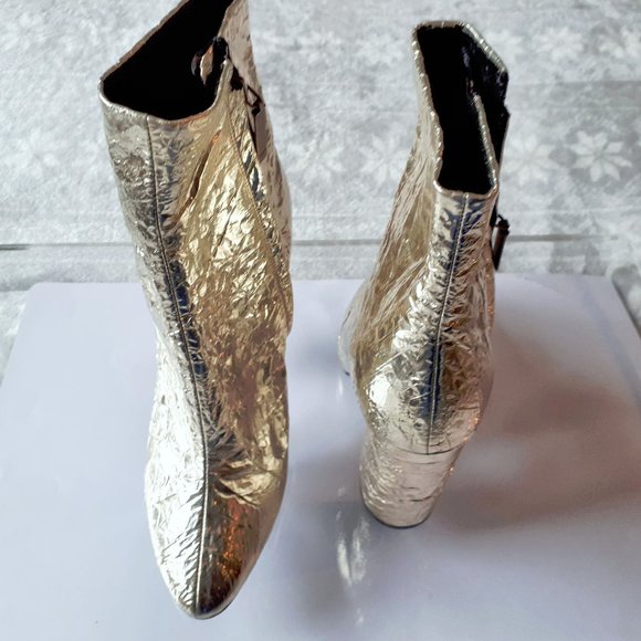 NWOT Saint Laurent metallic gold heeled ankle boot - Picture 7 of 11
